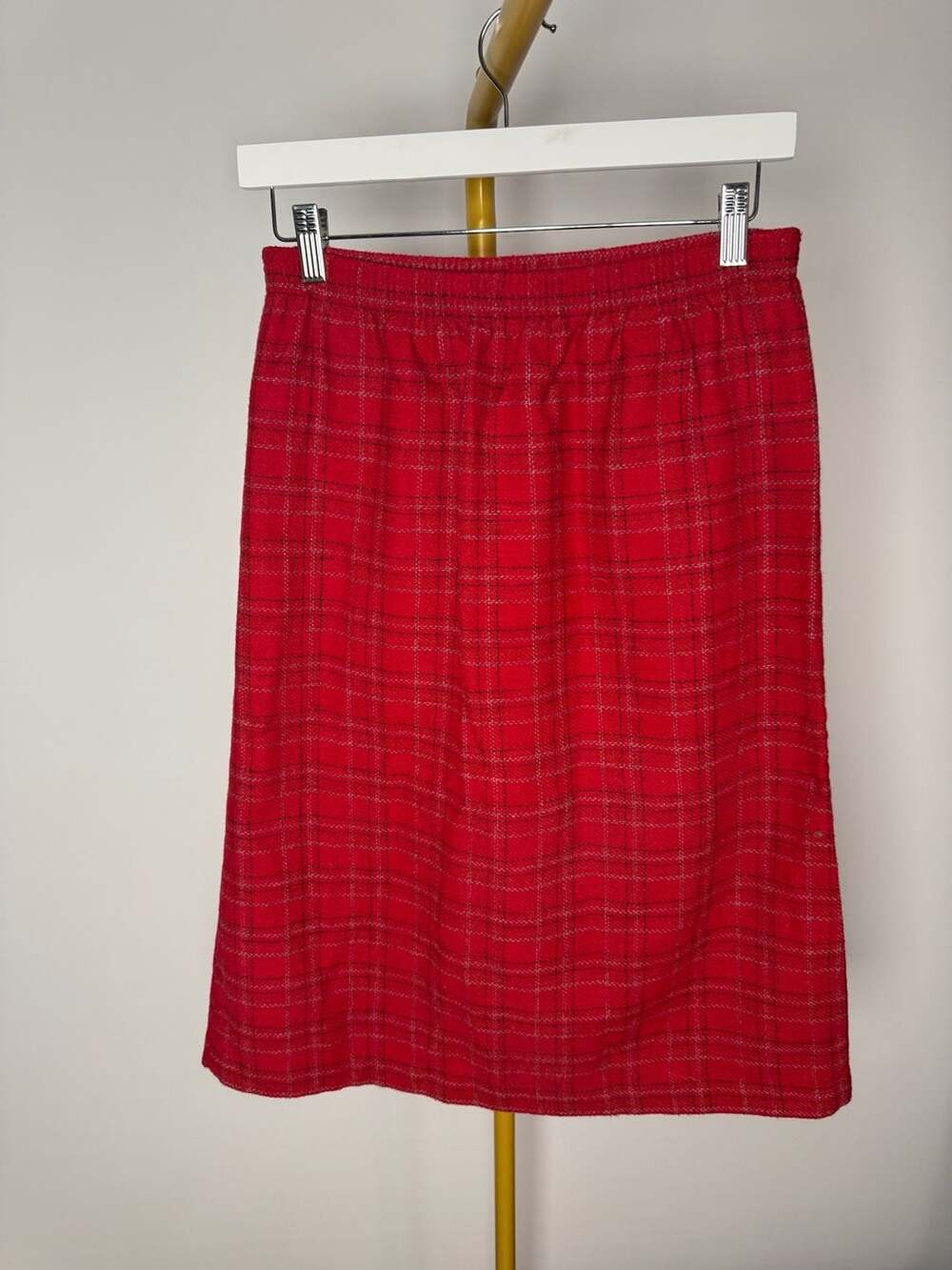 Vintage Blair Boutique Plaid Midi Skirt Size Medium Red Wool Blend